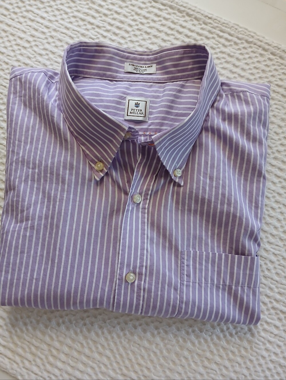 Peter Millar Button Down Shirt Men's XXL 100% Cotton Lavender Stripe